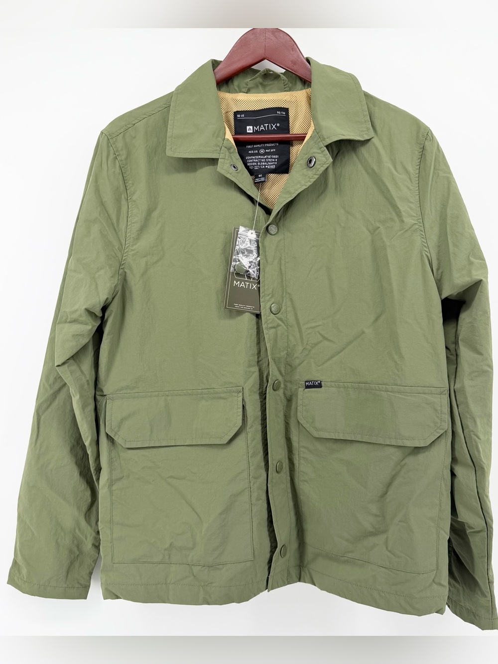 Matix Mens Small Olive Green Windbreaker Jacket Snap Front Lightweight NWT Skate